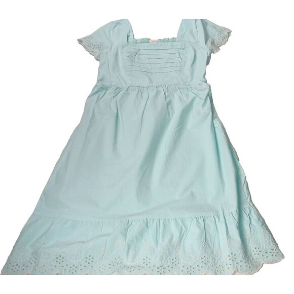 Womens Gymboree Aqua Blue Pintuck Eyelet Ruffle Dress Size Medium Smocked Back - Picture 1 of 12